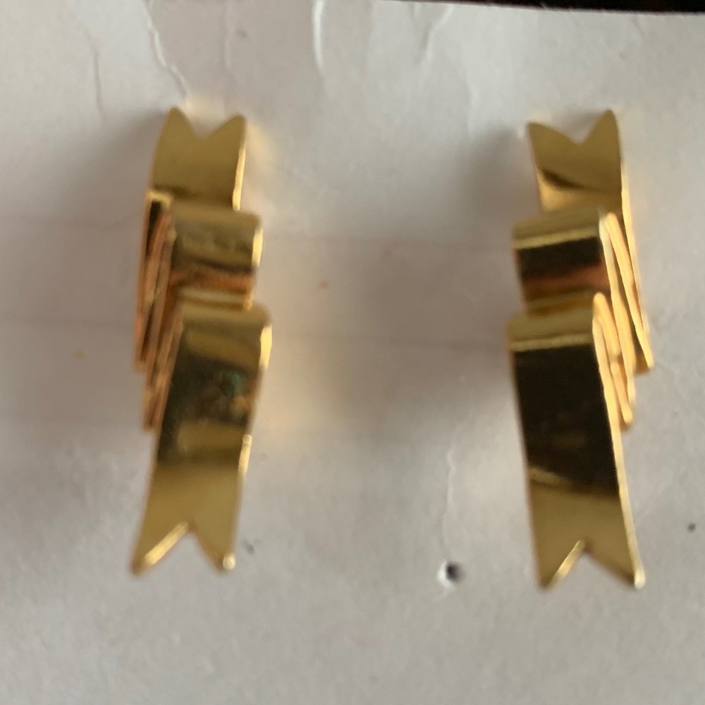 Vintage Gold Tone Ribbon Bow Post Earrings Layered Folded Studs Feminine Jewelry